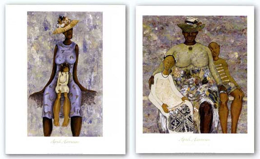 April Harrison artist, A resting place 1 and 2 featuring black mothers and their children.  Black female artist.  Black fine art. African american wall art and prints. April Harrison art for sale.