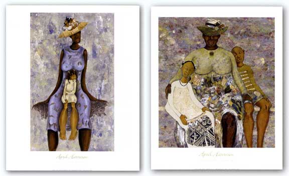 April Harrison artist, A resting place 1 and 2 featuring black mothers and their children.  Black female artist.  Black fine art. African american wall art and prints. April Harrison art for sale.